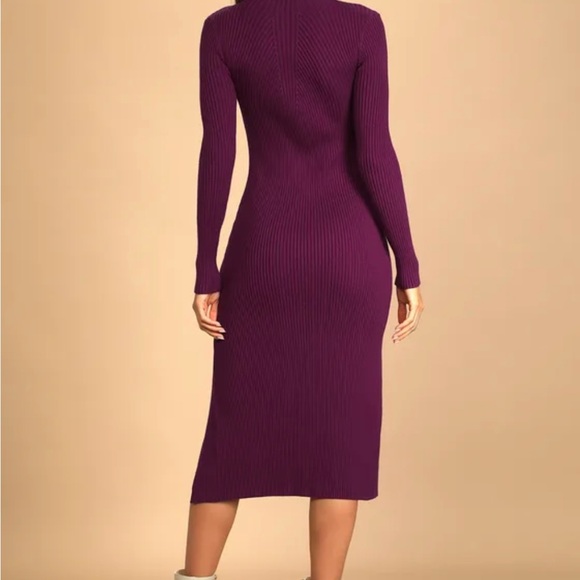 Lulus - Plum Ribbed Long Sleeve Bodycon Sweater Dress - Picture 3 of 7